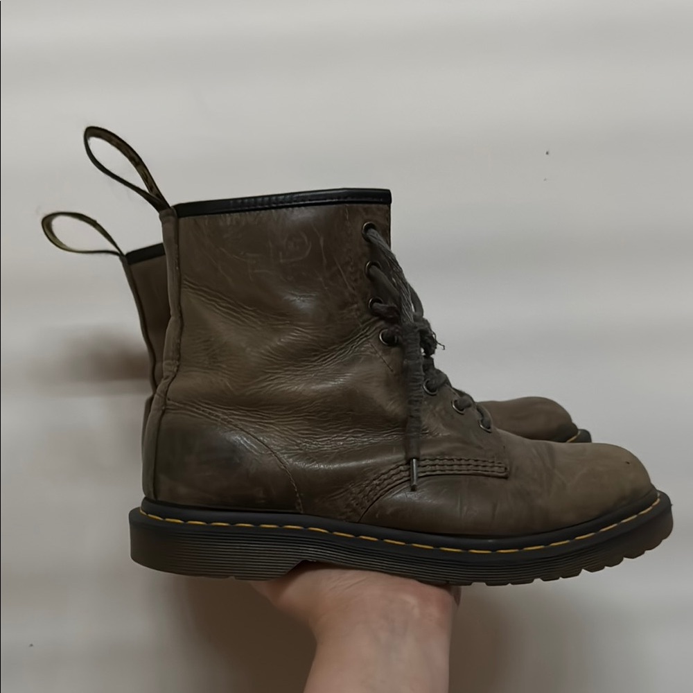 Dr. Martens Olive Leather Boots